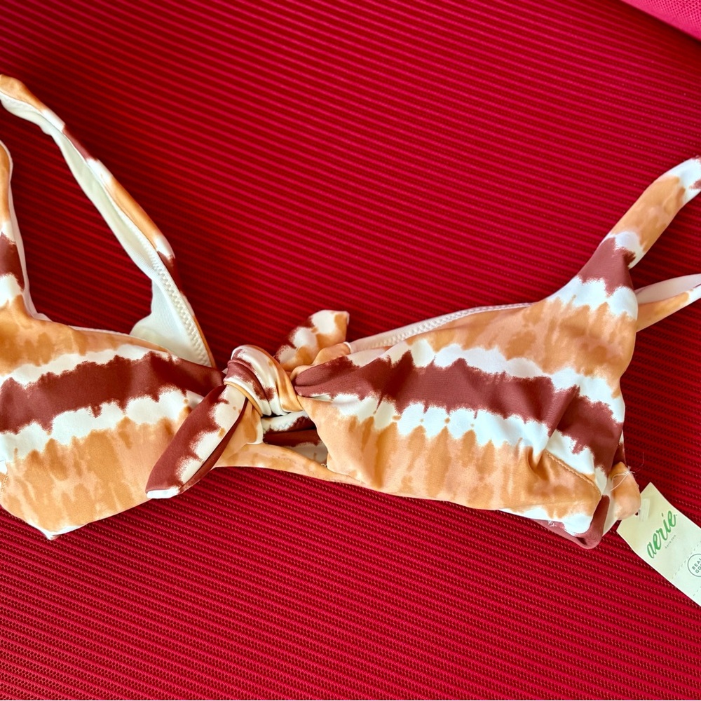Aerie Orange and Brown Tie-Dye Bikini Top